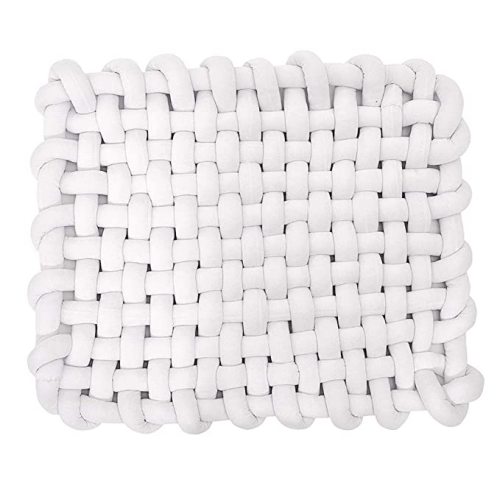 Wonder Space Knotted Braided Plush Mat, Baby Infant Newborn Tummy Time Playing Nursery Rug Knot Floor Cushion, Handmade Pure Soft Fabric, Fashion Cute Toddler Children Room Decor, White