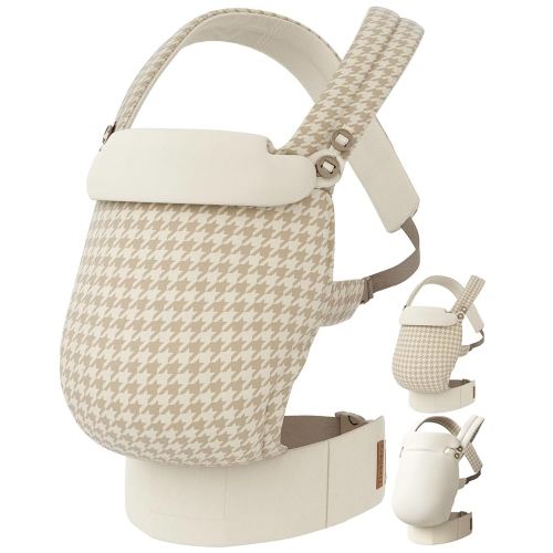 Reversible Baby Carrier, Khaki Solid & Houndstooth; Lightweight, Cooling & Breathable Lyocell Fabric; Ergonomic Lumbar Support and Quick Hands-Free Wear for Newborn to Toddler (7–44 lbs)