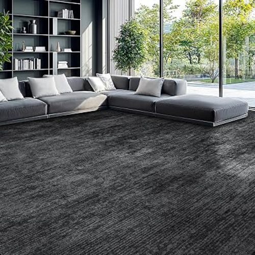 6x9 Washable Area Rug, Black Solid Area Rugs for Living Room & Bedroom