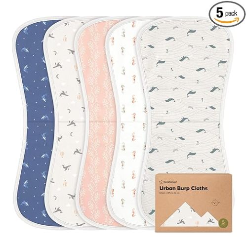 Organic Burp Cloths Baby Boy & Girl - 5-Pack 100% Cotton Burping Cloths for Babies, Super Absorbent & Soft Newborn Spit Up Rags, Infant Towels for Milk Spit Up, Unisex, Large 21" x 10" (Marine Muse)