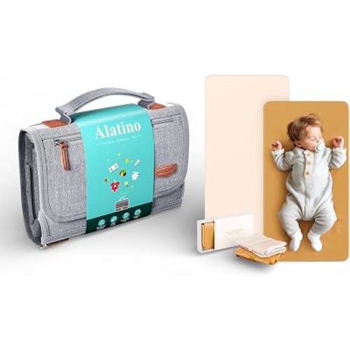 ALATINO Complete Changing Solution Bundle for Home & On the Go, Portable Changing Pad with Wipes Pocket & Memory Foam Pillow Plus Waterproof Vegan Leather Mat