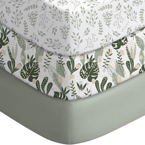 Yoofoss 3-pk Baby Crib Sheets for Boys Girls 52x28 (Green+Leaf)