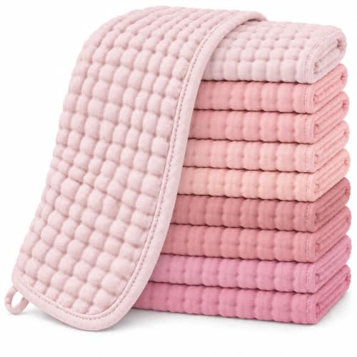 HIPHOP PANDA 10 Pack 100% Cotton Muslin Baby Burp Cloths - Quick-Dry | Softness 20 x 10 In Pre-Washed Ultra Absorbent Baby Essentials Drool Rags for Newborn Girl - Blush Sakura Blend