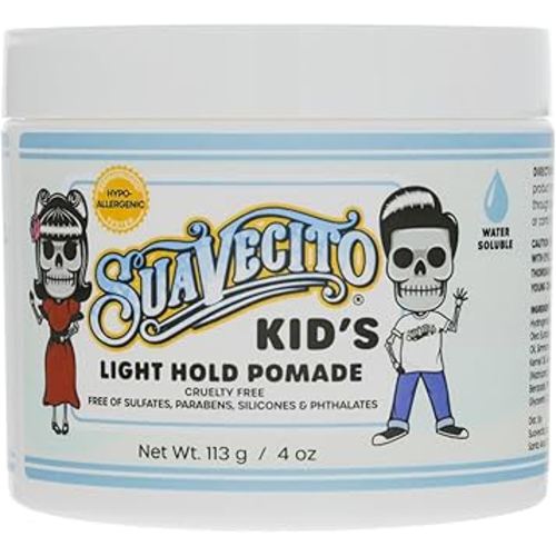 Suavecito Kid's Pomade Calming Chamomile Scent Light Hold 4 oz. - Water Based Flake Free Hair Gel - Dermatologist-Tested, Hypoallergenic Formula - Free of Sulfates, Parabens, and Phthalates