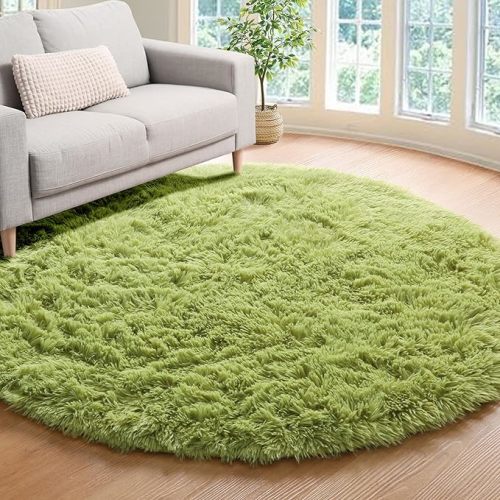 ONASAR Grass Green Round Area Rug 4ft, Soft Bedroom Circle Rugs Floor Mat for Kids Girls Teen Room, Cute Fluffy Plush Shaggy Carpet for Baby Nursery Living Room Playroom Dorm Home Decor