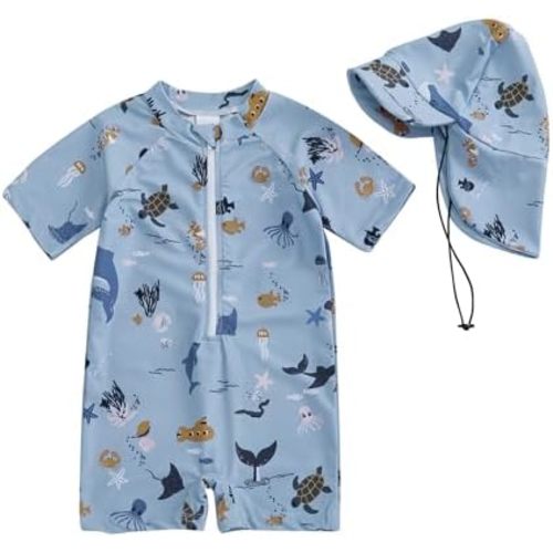 Hnyenmcko Infant Baby Boy Girls Rash Guard Swimsuit Short Sleeve Zipper Bathing Suit Toddler One Piece Swimwear Sunsuit