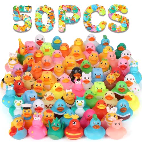 50 Pack Rubber Ducks for Kids Bath Toys and Jeep Ducks for Ducking, Rubber Ducks in Bulk for Kids, Baby Showers Accessories, Birthday Gifts and Summer Pool Party