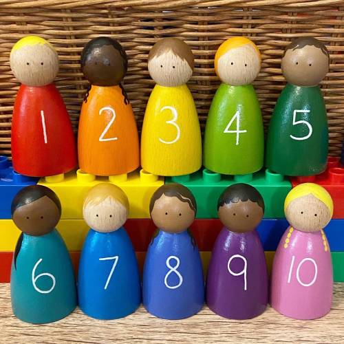Montessori Number Peg Dolls: Rainbow Wooden Counting Toy