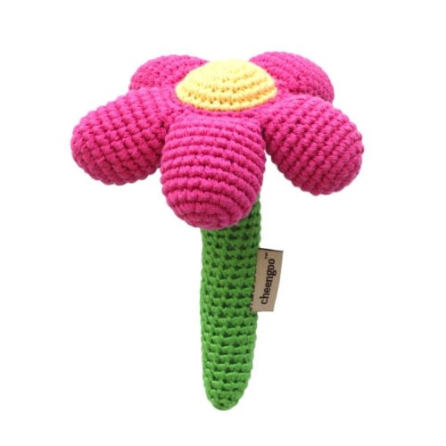 Magenta Flower Hand Crocheted Rattle | The Little French Hen