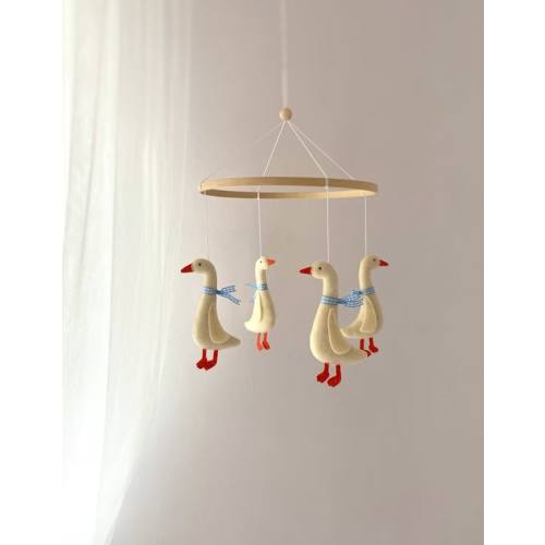 Duck Nursery - Baby Mobile Goose Blue Ribbon - Neutral Nursery Decor - Crib Mobile Handmade - Geese Baby Shower Boys/Girls - Felt Goose
