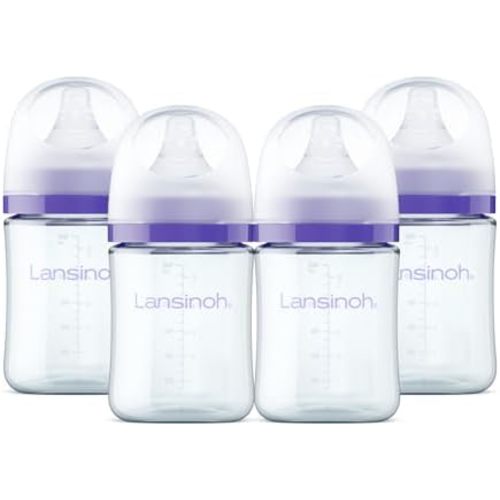 Lansinoh Anti-Colic Glass Baby Bottles, Purple Collar, 5 Ounces, 4 Count