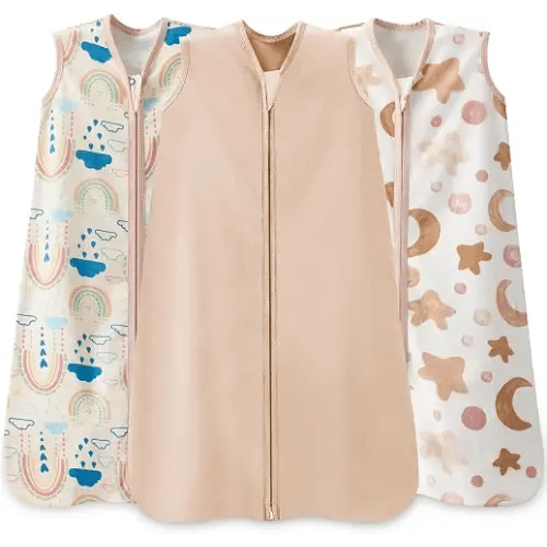Baby Sleep Sack 6-12 Months, 100% Cotton Wearable Blanket, 0.5 Tog, 3 Pack | Lightweight Infant Sleeping Bags, for Newborn Toddler, 2-Way Zipper for Easy Change, Soft and Breathable,Baby Sleep Essential