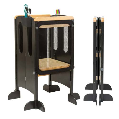 Little Partners EZ Fold 'N Grow Learning Toddler Tower - Charcoal & Natural