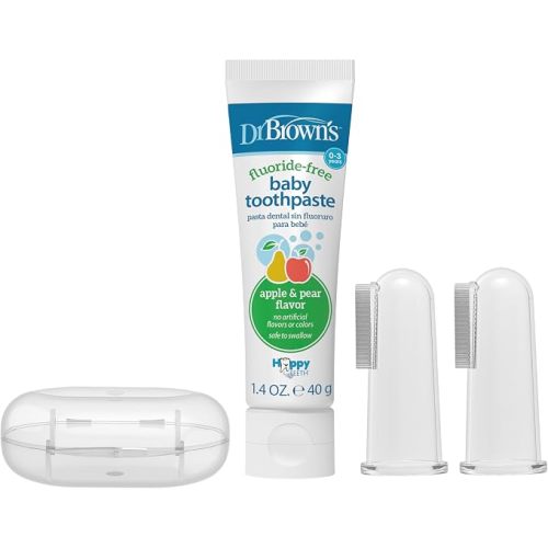 Dr. Brown's Finger Toothbrush and Toothpaste Set, Gray and Green, 2-Pack
