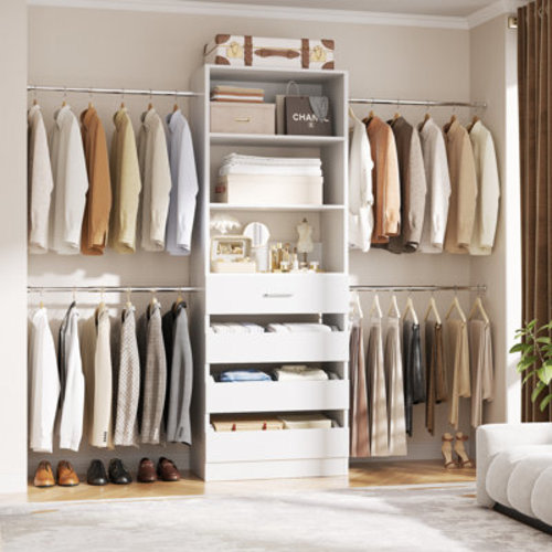 Rebrilliant 74"W To 116"W Adjustable Closet Organizer With 4 Drawers & 4 Rods & Reviews | Wayfair