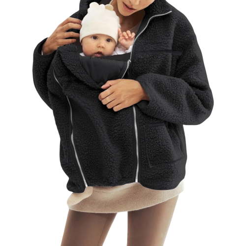 Winter Maternity Clothes Maternity Winter Clothes Baby Wearing Jacket Baby Wearing Jacket Women Winter Warm Fleece Maternity Coats Full Zip 3 In 1 Babywearing Jackets Pregnancy Clothes, Black-XL