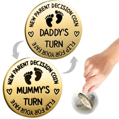 Baby Shower Gifts Double Sided Decision Coins for New Mom&Dad,Funny New Baby Gifts New Mom Gifts New Parents Gifts for Couples,Postpartum Gifts for Mom New Mommy Essentials (1pc-Golden Footprint)