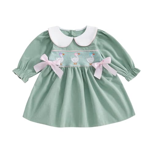 Toddler Baby Girl Fall Outfits Cake Embroidery Smocked Dress Long Sleeve Birthday Girl Dress Cute Smash Cake Clothes