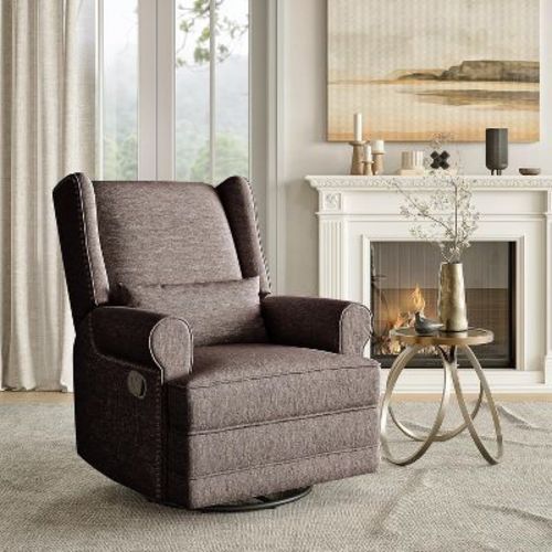 Nursing Heynemo Swivel Recliner Chair, Comfy Glider Rocking Chairs with Lumbar Pillow and Footrest, Swivel Rocking Chair for Bedroom, Nursery, Brown Set of 1