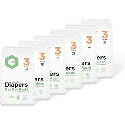 PARASOL Clear+Dry Disposable Diapers | RashShield Protection, Leakproof Design, Hypoallergenic | Size 3, (16-28 lbs) 60 Count