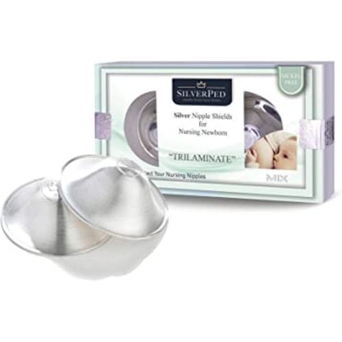 SilverPed Silver Nipple Shield, Soothe and Protect Sore Nipples, Silver Nipple Covers Breastfeeding Newborn, 2 Pieces (Large Trilaminate)