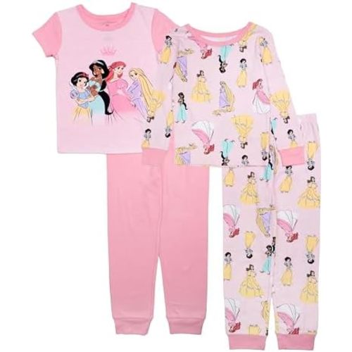Disney Girls 4-piece Snug-fit Cotton Pajama Set, Soft & Cute for Kids