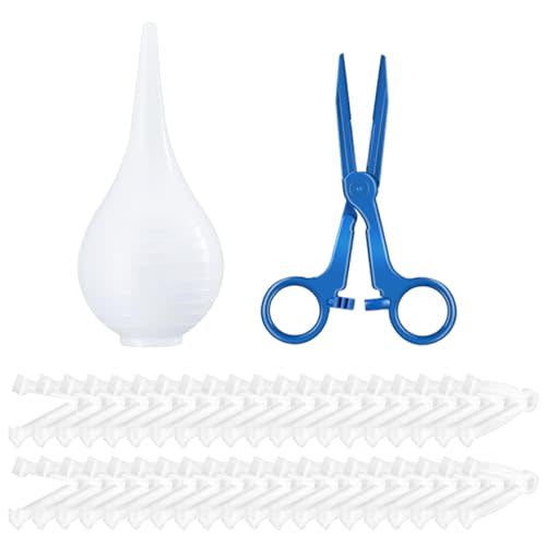 XUKE Sterile 40 Blue Umbilical Cord Clamps for Veterinary, Home Birth, Obstetrical Kit, Midwife Emergency Birth Supply, Ear Syringe, Snot Sucker, Mucus Sucker and Nasal Bulb Syringe