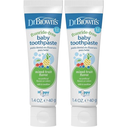 Dr. Brown's Fluoride-Free Baby Toothpaste, Infant and Toddler Oral Care, 1.4oz/40g, 0-3 Years, Mixed Fruit, 2-Pack