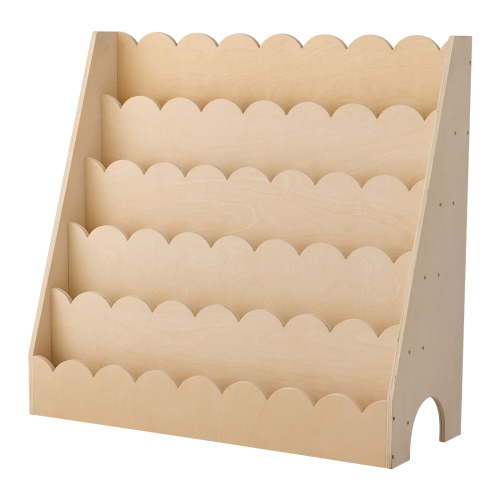 Montessori 5 Tier Scalloped Bookshelf Front Facing Toddler Bookcase with Dual Hooks for Backpacks Nursery Living Room Entryway