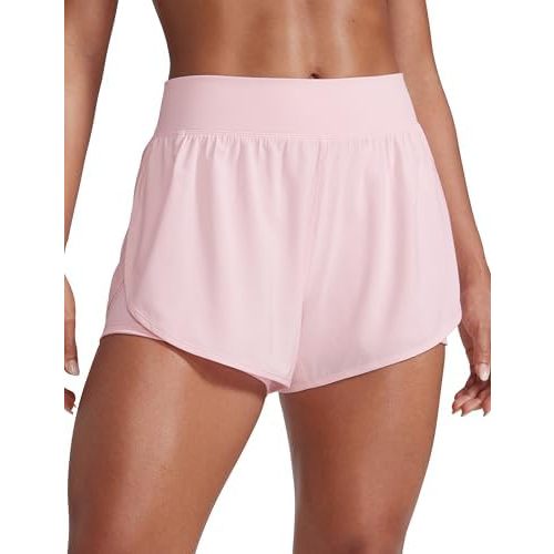 CRZ YOGA 2 in 1 Split Flat Rise Running Shorts for Women 3" - High Waisted Workout Athletic Gym Tennis with Pocket