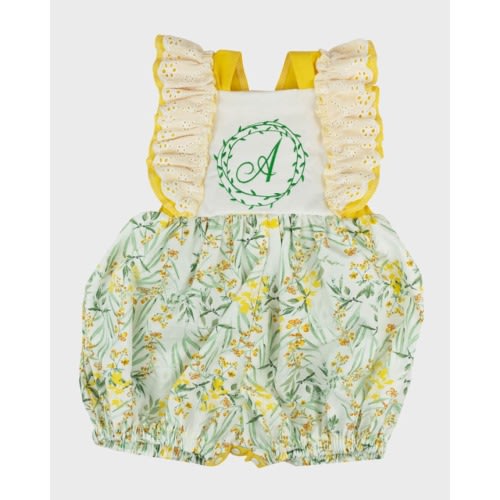 Girl's Ruffle Trim Personalized Romper, Size Newborn-24M