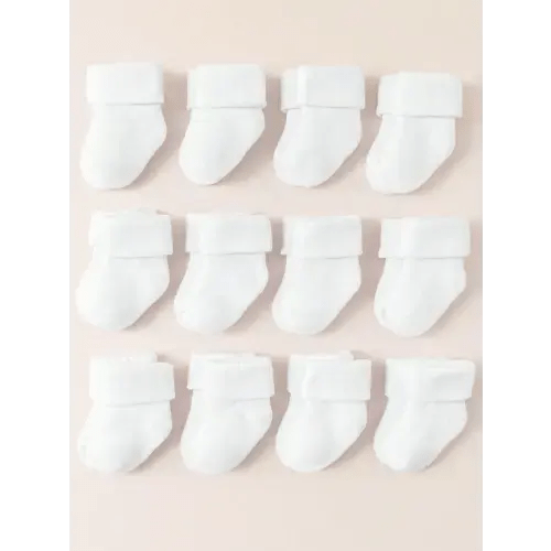 6 Pairs Newborn Baby Pure White Solid Color Flat Cuff Socks, Soft, Comfortable And Warm For Autumn/Winter | SHEIN USA