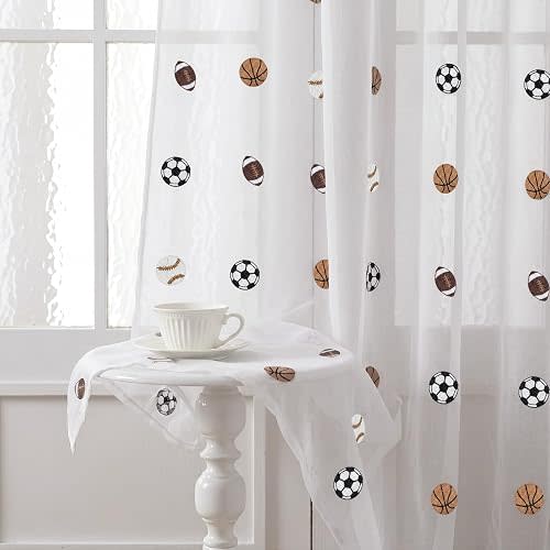 Tegeme 2 Panels Ivory White Sports Sheer Curtains for Bedroom 84 Inch