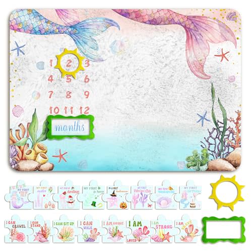 Mermaid Milestone Blanket for Baby, Mermaid Baby Monthly Milestone Blanket, Newborn Photography Background Decor, Perfect Newborn Gift & Keepsake