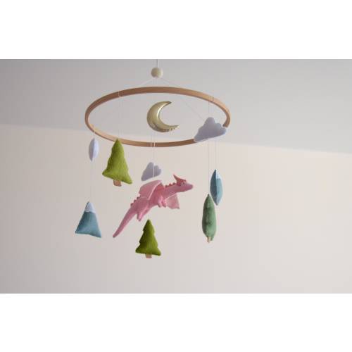 Dragon nursery Baby mobile Baby shower gift Girls pink room mobile Pink dragon Felt dragon Fantasy nursery Woodland nursery Forest nursery