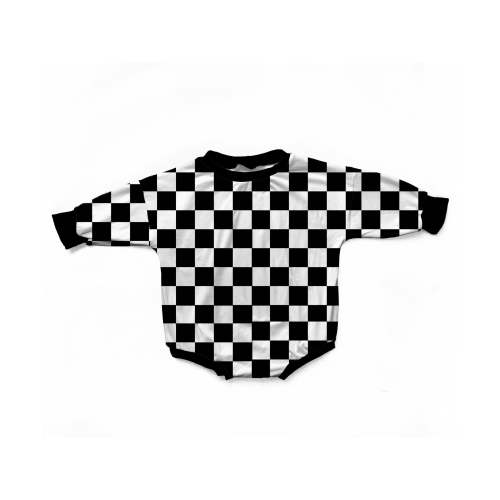 Black & White Checker Print Cozy Romper