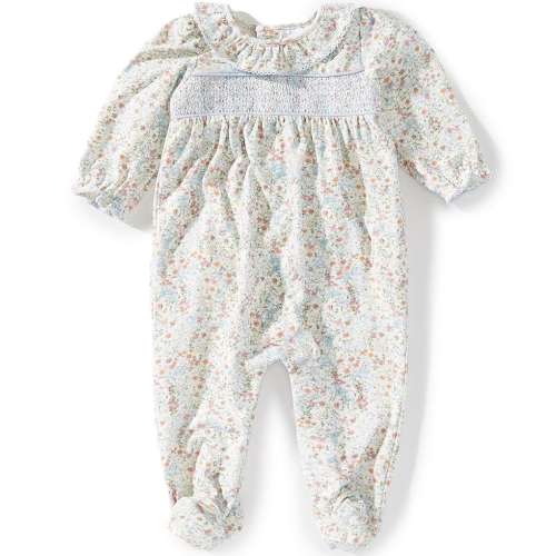 Edgehill Collection Baby Girls Floral Ruffle Footed Coverall