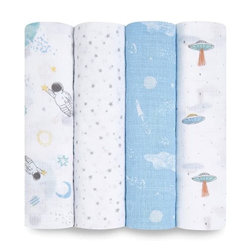 aden + anais Essentials Swaddle Blanket, Boutique Muslin Blankets for Girls & Boys, Baby Receiving Swaddles, Ideal Newborn & Infant Swaddling Set, Perfect Shower Gifts, 4 Pack, Space Explorers