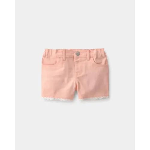 Toddler Girl Eyelet Trim Twill Shorts - Peach
