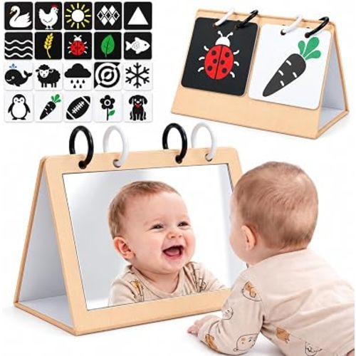URMYWO Tummy Time Mirror Toys, Flash Cards