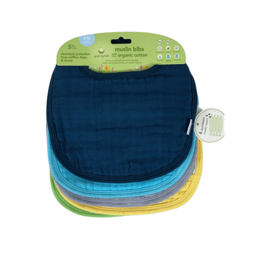Green Sprouts Muslin Bibs, Blue, 5 Pack