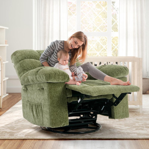 Ebern Designs 35.4" Wide Manual Recliner Chair, Chenille Upholstery Swivel Nursery Rocking Chair | Wayfair