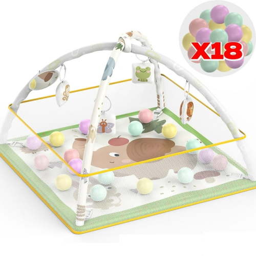 WonderStone 5-in-1 Baby Gym & Play Mat, Tummy Time Toys with Sensory Toys & 18 Balls for Newborns and Infants 0-12 Months,Elephant