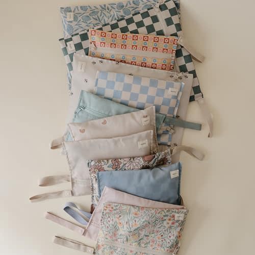 mushie Water Resistant Wet Bags | Large & Small Reusable Storage Bag for Baby Items and Travel | Zippered Pockets with Handle | Machine Washable, Set of 2 (checkered)