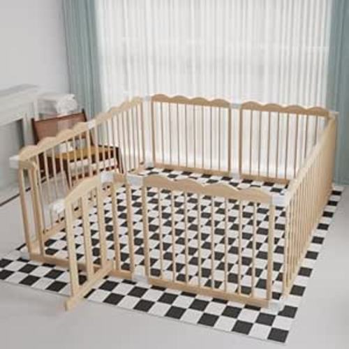 KOCINI Baby Playpen, Wooden Playpen for Babies and Toddlers, Large Adjustable Baby Playpen with Locking Gate, Easy to Assemble, Multiple Shapes,Kids Activity Center(62x70x24 Inch)