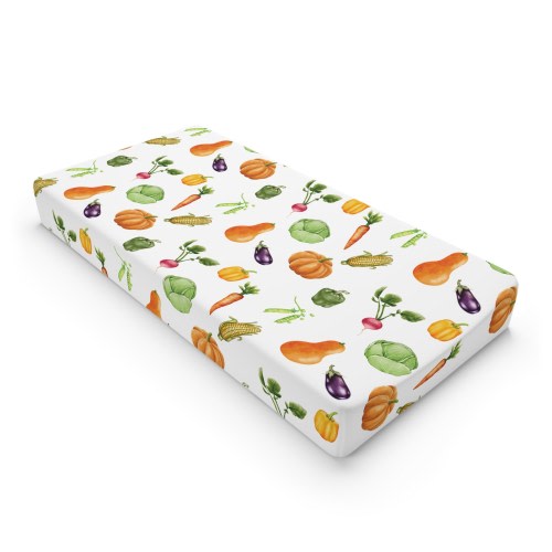 Vegetable Baby Changing Pad Cover | Veggie Pattern | Nursery | Baby Shower Gift | White Orange Green | Infant