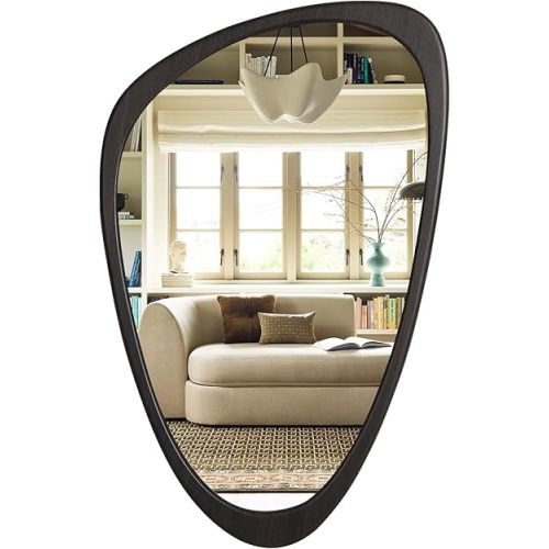 WallBeyond Asymmetrical Mirror, Irregular Wall Mirror, Wall Mirrors Decorative for Bedroom Living Room Entryway Hall, Wood Mirror for mid Century Modern Decor 30" H x 19" W, Black