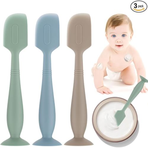 Baby Diaper Cream Spatula,3 Pack Silicone Diaper Cream Applicator Baby Butt Paste Spatula Diaper Cream Brush for Newborn Baby, 1 x Large Size (Green&Blue&Khaki)