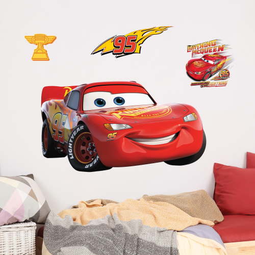 Disney Pixar Cars Wall Decals - Large Lightning McQueen Vinyl Stickers for Bathroom Nursery Bedroom Decor - Peel and Stick Room Decorations