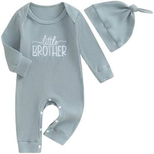 Newborn Baby Boy Fall Outfit Romper Lil Bro Embroidery Long Sleeve Jumpsuit Bodysuit Infant Winter Clothes